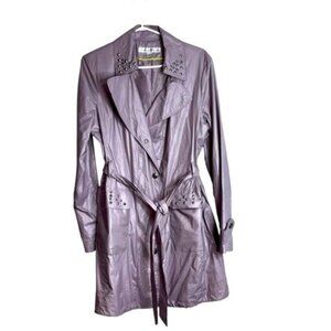 Via Spiga Pink Rain Coat Studded Pockets Sash Large